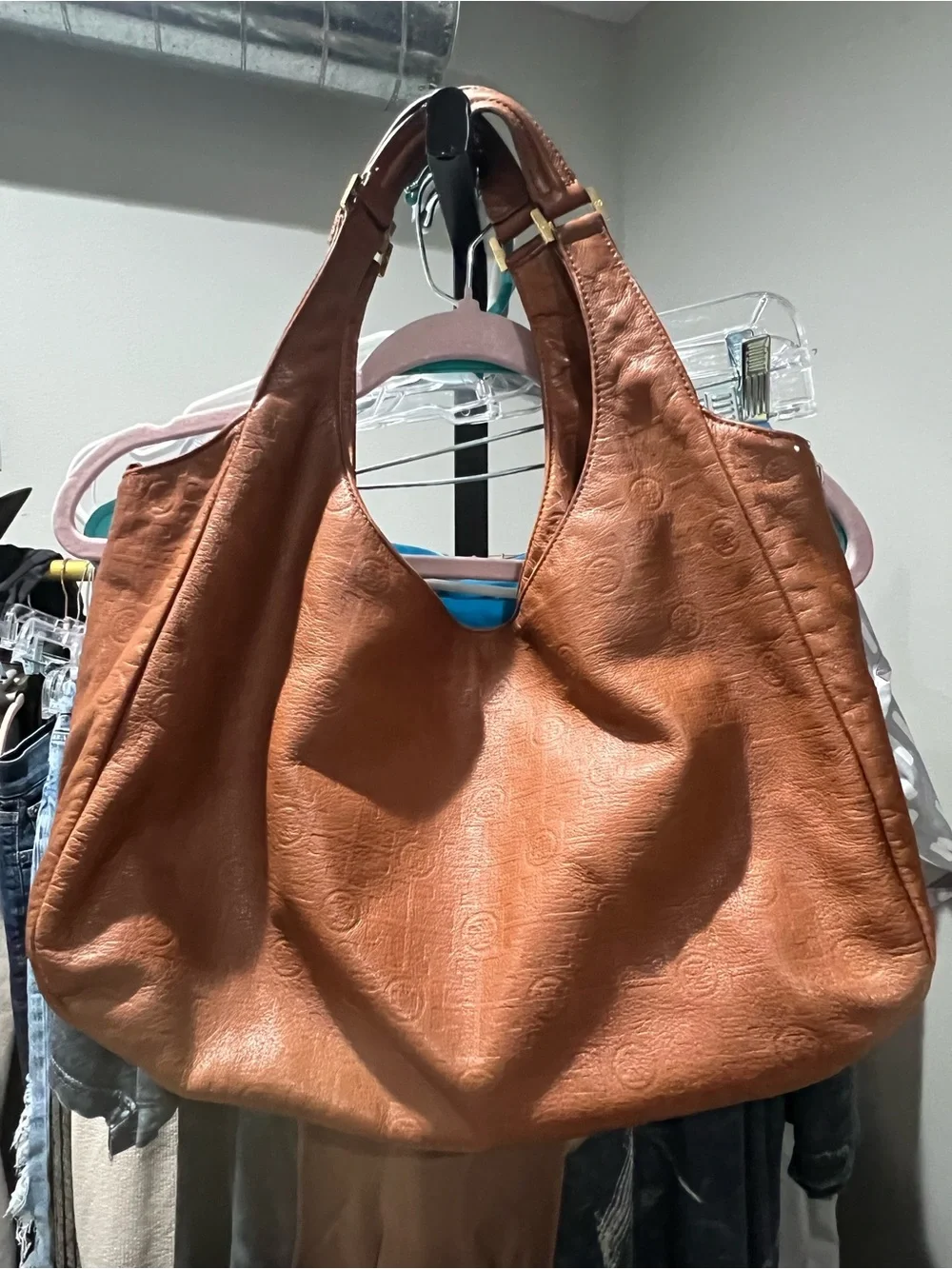 Tory Burch Embossed Brown Leather Hobo Satchel